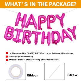 ACCEVO Red Pink Happy Birthday Balloons 16 Inch Mylar Foil Balloons Hot Pink Balloons for Women Men Boys Girls Birthday Party Decorations Supplies