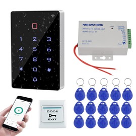 FUSYTULY Outdoor IP68 Waterproof Access Control System Tuya Wifi RFID Keypad + K80 3A Power Supply + Door Exit Button + 15pcs RFID Keyfobs tags, Without Electric Lock