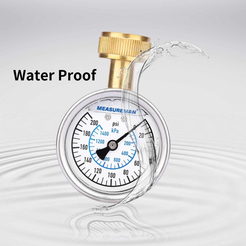 MEASUREMAN 2-1/2" Glycerin Filled Stainless Steel Water Pressure Test Gauge,