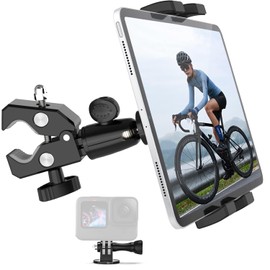 Dosvsi Bicycle Tablet Holder Bike Tablet Clamp Mount Anti-Vibration Drop Proof Handlebar Mount 360 Degree Rotation Motorcycle Tablet Stand Stability Durable Aluminum Material Tablet Stand with 1/4