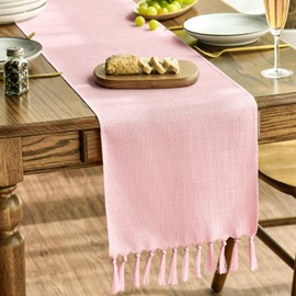 Artoid Mode Blush Pink Country House Style Tassels Table Runner, Washable Kitchen Table Decoration Party Birthday Wedding Decor 33 x 243 cm