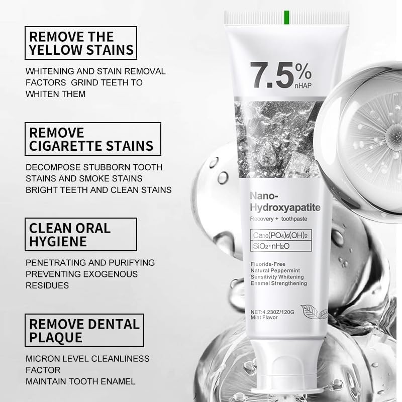 2pcs Hydroxyapatite Toothpaste, blanquea los dientes, limpia los dientes, elimina