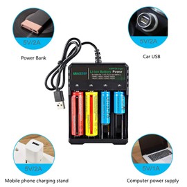 4-Bay Charger Independent Charging for 1-4 Li-ion Batteries with Multiple Protections and LED Indicators Compatible with 10440, 14500, 16340, 16650, 14650, 18350, 18500, 18650, 5V 2A