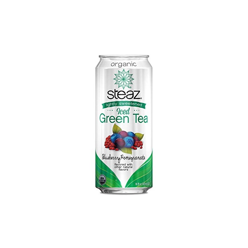 Steaz Organic Lightly Sweetened Iced Green Tea, Blueberry Pomegranate, 16