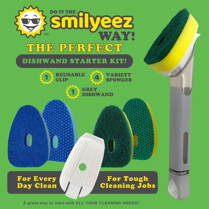 Smilyeez Soap Dispensing Dishwand (Grey) with Ergonomic Handle and 4