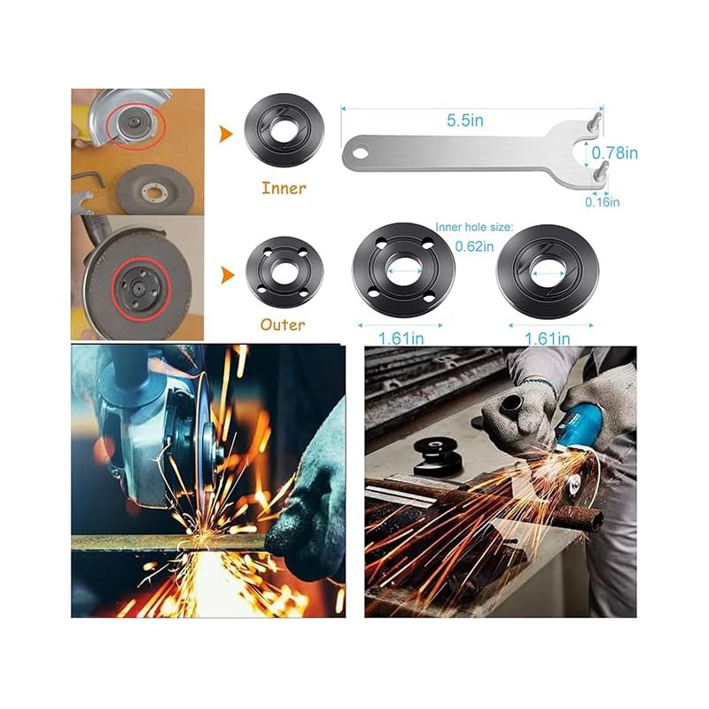 （9pcs) Angle Grinder Nut ＆ Angle Grinder Wrench Set，Premium Flange