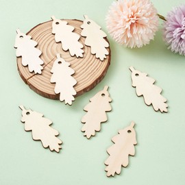 Cheriswelry 50pcs Unfinished Wooden Leaf Pendants Natural Wood Tree Leavse Branches Charms Dangles Cutouts for DIY Jewellery Crafts Making Hole:4mm