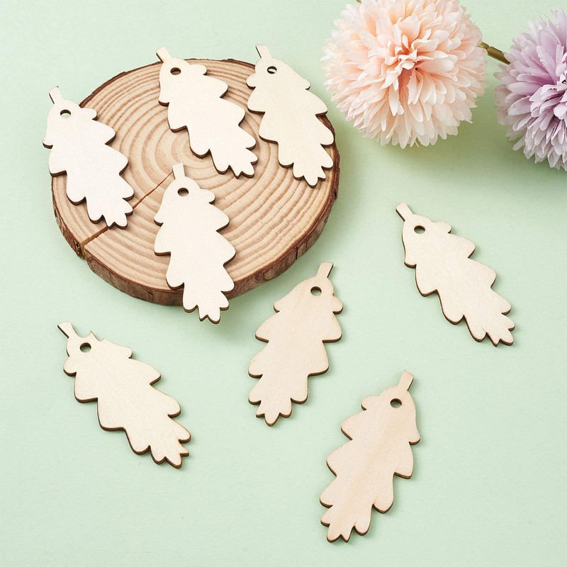 Cheriswelry 50pcs Unfinished Wooden Leaf Pendants Natural Wood Tree Leavse