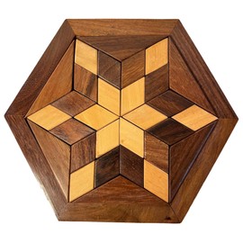 Challenging 30-Piece Hexagon-Shaped Wooden Brain Teaser Puzzle for All Ages, Fun and Educational Mind Game