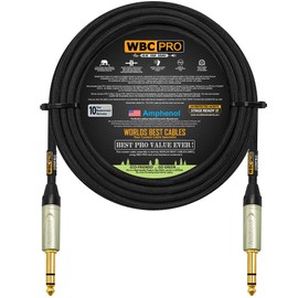 20 Foot - WBC-PRO-Quad Ultra-Silent Ultra-Flexible Balanced Star-Quad Cable with Amphenol QS3P-AU ¼ Inch (6.35mm) Gold Straight TRS Stereo Phone Plugs & Black Tweed Jacket