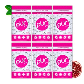 PUR Gum | Aspartame Free Chewing Gum | 100% Xylitol | Natural Pomegranate Mint Flavored Gum, 55 Pieces (Pack of 6)