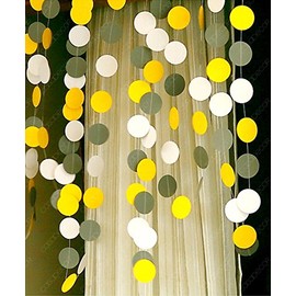 KINGWEDDING Round Dots Hanging Decoration String Paper Garland Wedding Birthday Party Baby Shower Background Decorative,157 inches (Yellow-Grey-White)