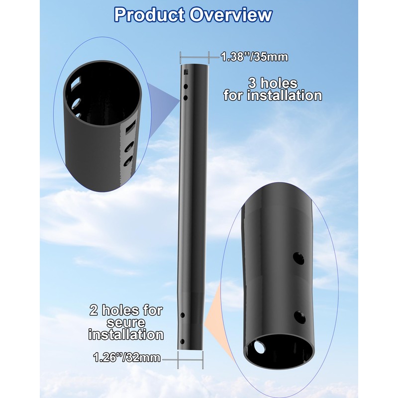 14'' Antenna Pole Mount Extension Tube with Two Mounting Holes,