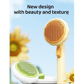 Cat Brush with Release Button, RIFNEEIM Pet Comb with Flea Comb, Dog Hair Brush for Shedding and Tangles, Cat Brush for Long and Short Hair pet, Grooming tool for Removing Fleas and Fur Knots Green