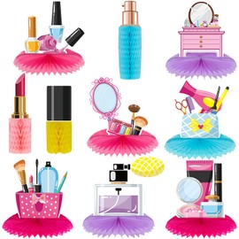 10 Pieces Spa Honeycomb Centerpieces Spa Table Topper Make up Table Decorations 3D Cosmetics Party Supplies Nail Lipstick Girl Theme Photo Booth Props for Make up Birthday Anniversary Party Supplies