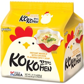 Paldo Fun & Yum Kokomen Ramen Hot Spicy Instant Noodles with Soup, Pack of 10, Chicken Based Broth, Best Oriental Style Korean Ramyun, K-Food, 꼬꼬면 120g x 10