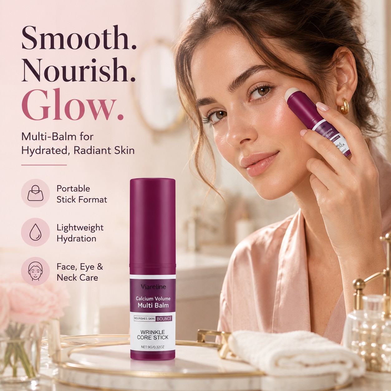 Calcium Multi Balm Stick for Face & Neck – Portable Moisturizing Cream for Smooth, Firm-Looking Skin