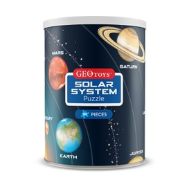 Geotoys Mini Solar System Puzzle - 100 Piece Puzzles for Kids and Adults - Mini Puzzle Space Map, Planets, Sun & Asteroids - 13" x 10" Outer Space Jigsaw Puzzles with Can Packaging