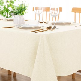 DWCN Square Faux Linen Tablecloth - Textured Waterproof Spill-Proof Wrinkle and Stain Resistant Table Cloth Decorative Fabric Farmhouse Table Cover for Kitchen Dining Party, 54 x 54 Inch, Champagne