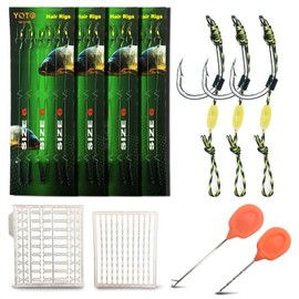 YOTO Aparejos de pesca de carpas – 24 piezas de acero de alto carbono curvado gancho de carpas giratorio boilies de pesca con hilo trenzado, accesorios de pesca de carpas, tamaño #6