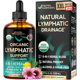 USDA Organic Lymphatic Drainage Supplement - Echinacea | Elderberry | Dandelion | Rosehip | Cleavers | Calendula | Burdock - Lab Tested - Lymph System Drops - Immune Support, Cleanse & Detox, 4 fl oz