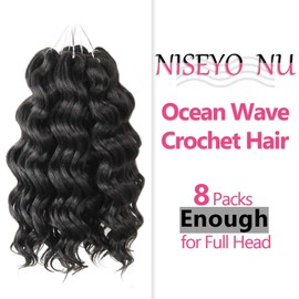 Niseyo NU Ocean Wave Crochet Hair 12 Inch 8 Packs Soft Water Wave Crochet Hair Deep Wave Curl Braiding Hair(1B)