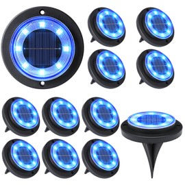 Flacchi Solar Ground Lights - Solar Powered Lights Outdoor Solar Disk Light Waterproof Landscape Light for Patio Yard Pathway Walkway Driveway (Blue, 12 Pack)