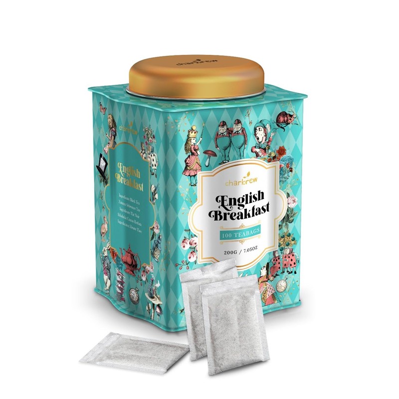 Alice In Wonderland English Breakfast Metal Tea Tin Caddy Gift