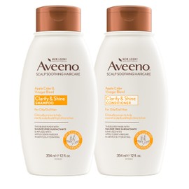 Aveeno Apple Cider Vinegar Shampoo + Conditioner for Balance & High Shine, Daily Clarifying & Soothing Scalp Shampoo for Oily or Dull Hair, Paraben & Dye-Free, 12 Fl Oz (Package May Vary)