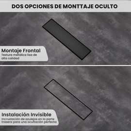 HEEDU Desagüe de Piso de Ducha de Acero Inoxidable 8.5 * 30CM, Drenaje de Ducha Lineal, Coladeras de Desagüe para Aseo, Cocina, Jardín, Piscina (Negro)