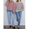 Tankaneo Womens Oversized Color Block Sweatshirts Striped Crew Neck Fall