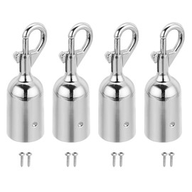 PATIKIL 1.3"x3.7" Stanchion Rope End Stopper, 4 Pack Cord End Caps Barrier Rope End Cap Snap Hooks for Crowd Control Queue Divider, Silver