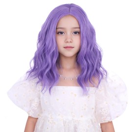 Edivd Mixed Purple Wig for Kids Child Short Lavender Purple Curly Wavy Wig Side Part Wigs for Girls Heat Resistant Synthetic Hair with Cap