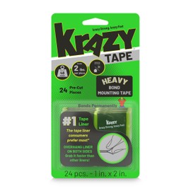 Krazy Tape Strong Bond Heavy Duty Double Sided Mounting Tape, 1"x2", Pack of 24 Pre-Cut Pieces, Grey, Easy Lift Adhesive Strips for Glass, Leather, Metal, Drywall & Wood Surfaces, Indoor, Outdoor Use