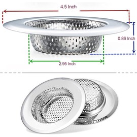 Tomario 2 Pack Stainless Steel Kitchen Sink Strainer, Standard Sink Drain Protector Hair Catcher for Kitchen Bathroom Kitchen Dishwasher Safe (External Diameter 4.5 Inch & Inner Diameter 2.95 Inch)