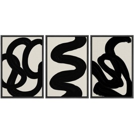 SIGNLEADER Framed Canvas Print Wall Art Set Duotone Minimal Dark Brush Stroke Landscape Abstract Shapes Illustrations Modern Art Boho Decorative for Living Room, Bedroom, Office - 24"x36"x3 BLACK
