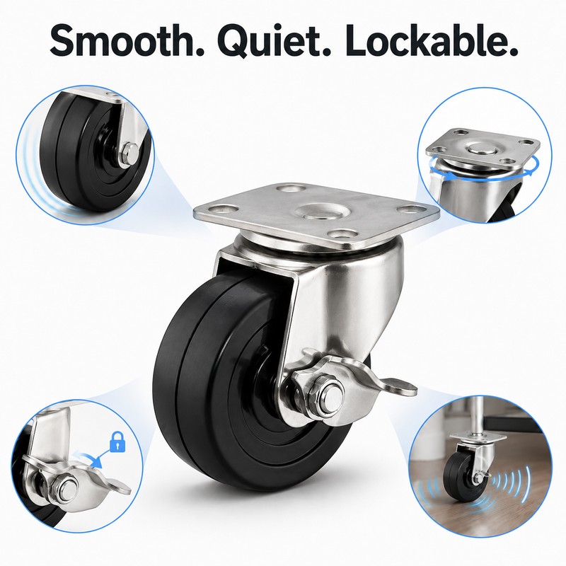 Swivel Chair Caster with Brake for Mobile Furniture - Durable