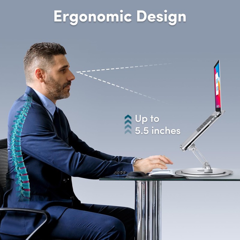 Lifelong Adjustable Laptop Stand with 360° Rotating Base, Ergonomic Computer