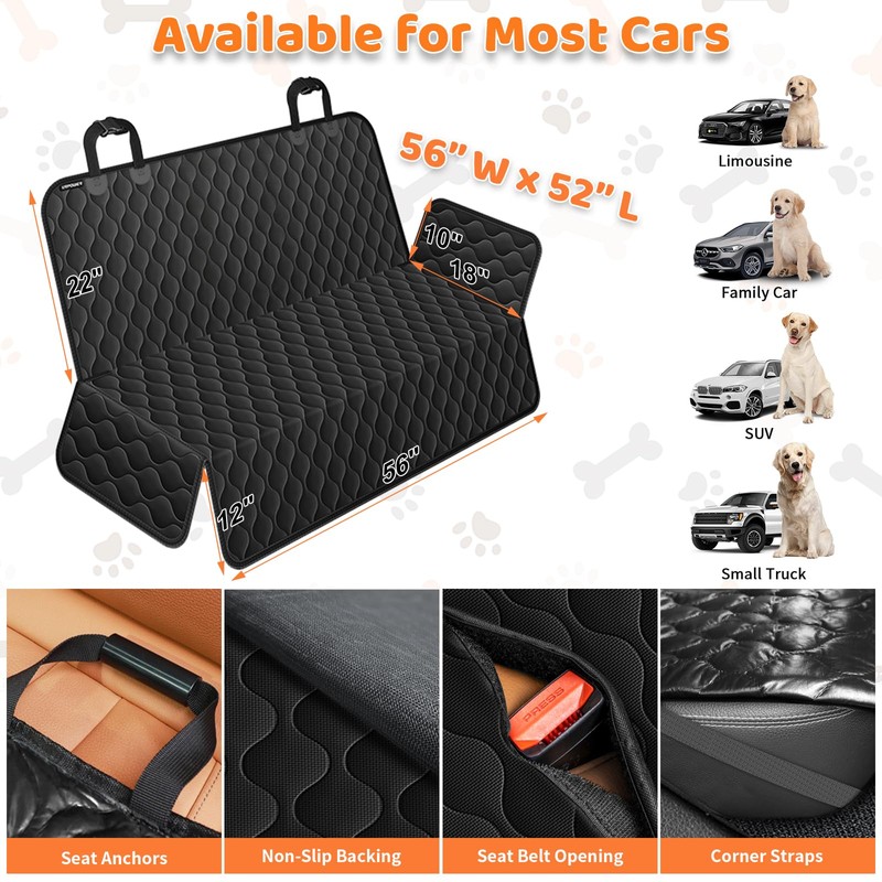 URPOWER Dog Car Seat Cover for Back Seat - Waterproof