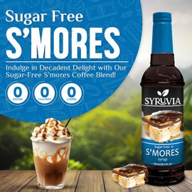 Syruvia Sugar-Free S'mores Coffee Syrup - 25.4 fl oz. 0 Calorie, Kosher, Gluten-Free. Perfect for Drinks, Sodas, Shakes, Desserts, and More.