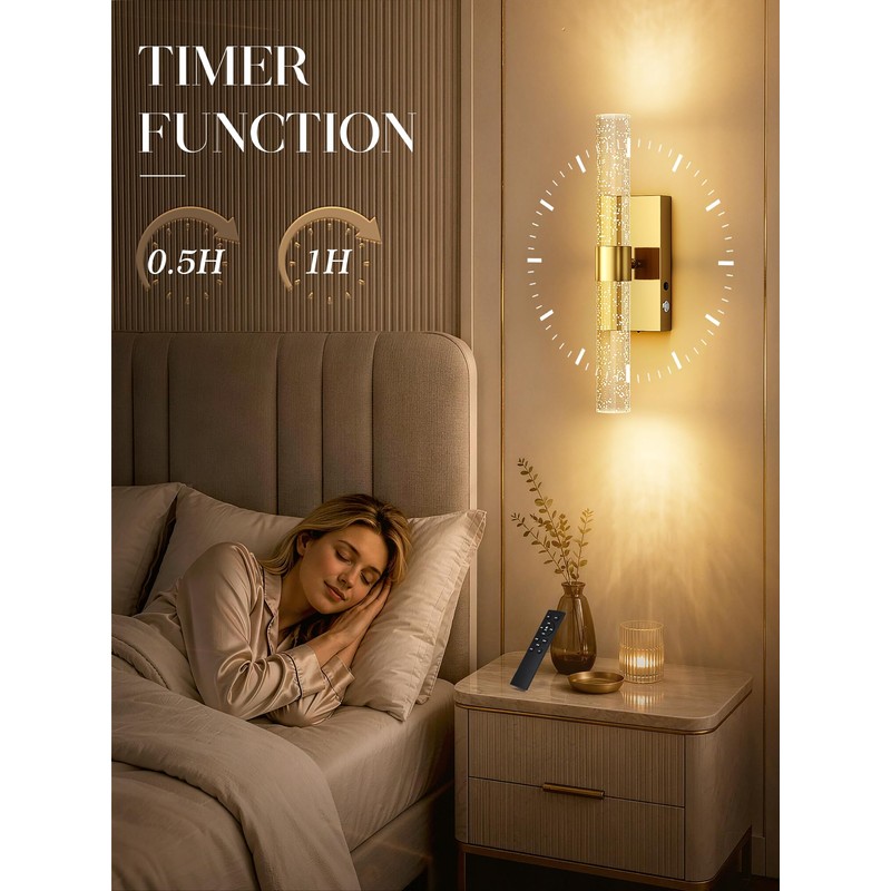 10000mAh Battery Operated Wall Sconces Set of 2, Gold, 15.3
