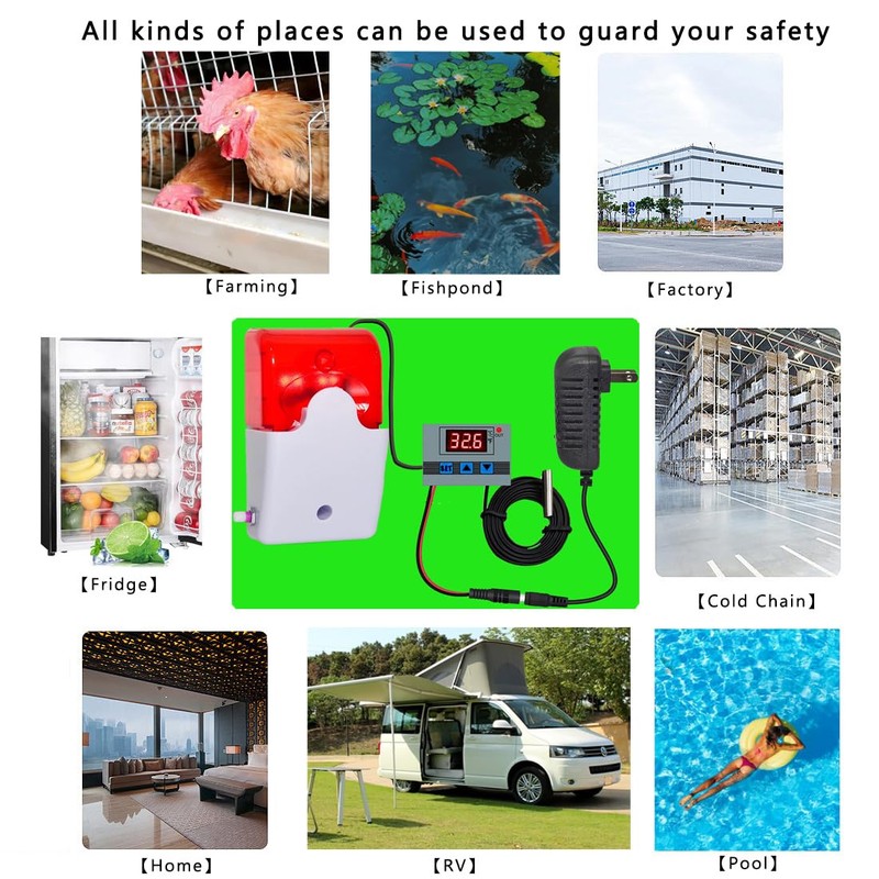12V High/Low Temperature Monitor, Temperature Sensor with 5M Waterproof Probe,