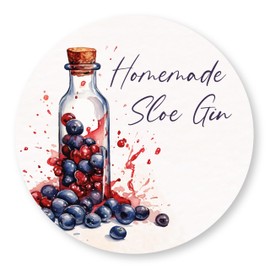 (Pack of 36) Homemade Sloe Gin Labels - Watercolour Splash Sloe Berry Design (63mm Round)