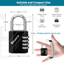 2 Pack disecu 4 Digit Combination Lock, Outdoor Waterproof Padlock with Steel Cable for Gym Locker, Sports Locker, Helmet, Gate, Fence, Luggage (Black)