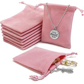 AOT 10PCS Pink Velvet Jewellery Pouches, Small Soft Velvet Drawstring Storage Bags, Jewelry Wrap Bags For Wedding, Party, Valentine's Day, Anniversary(9 * 7cm)