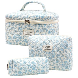 COZY CORE 3 Pack Quilted Cotton Makeup Bag Set, Cherry Travel Cosmetic Organizer with Toiletry Pouch, Portable Beauty Storage for Women Girls - Mothers Day Birthday Gifts (Orchid)