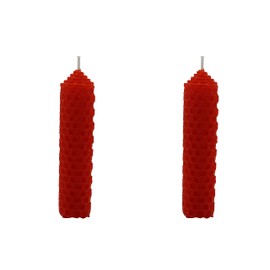 4 Inches 100% Pure Natural Handmade Beeswax Honeycomb Hand Rolled Unscented Tapers Candles (Red x 2, 0.9" x 4")