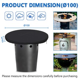 Fenghome Fire Plate Cover, 500D Waterproof Grill Plate Protective Cover for a Fire Barrel with Grill Plate Diameter 83 / 103 cm Windproof Barrel Grill Fire Plates Plate Cover Black (103 x 10 cm)