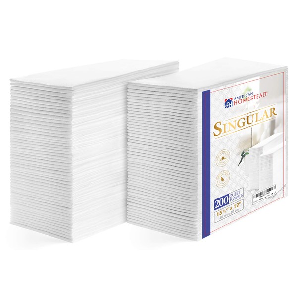 AH AMERICAN HOMESTEAD Disposable Paper Hand Towels for Bathroom - White Guest Napkins - Linen-Like Bulk Wipes - 15.5" x 12" - Ideal for Wedding Reception or Dinner Party (200 Count - Smooth Crisp)