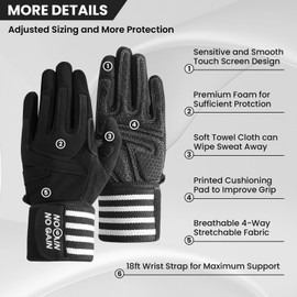 Weight Lifting Gloves Men Women Gym Full Finger with Wrist Support for Bodybuilding, Gel Padded Work Out Gloves Exercise Full Palm Protection (Carbon-Full Finger,L)